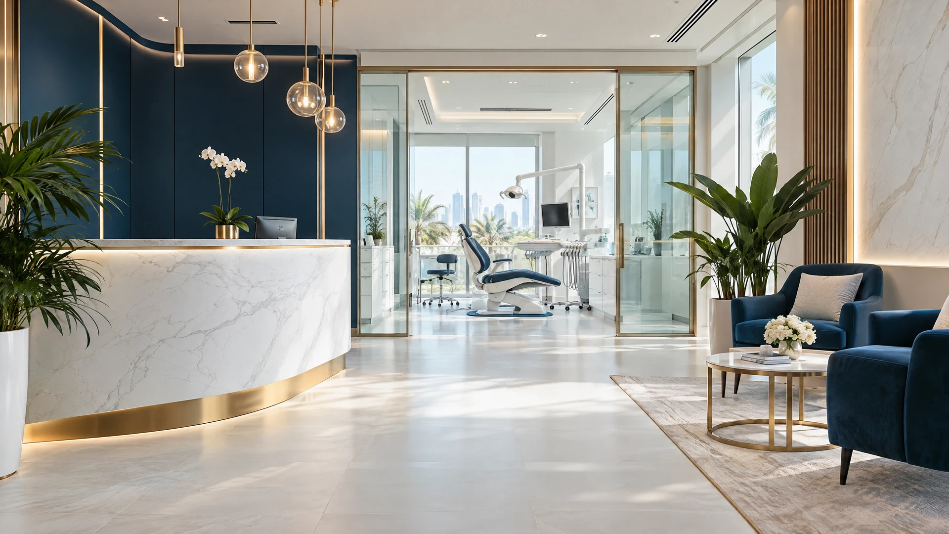Illustrative image of a modern dental clinic reception area