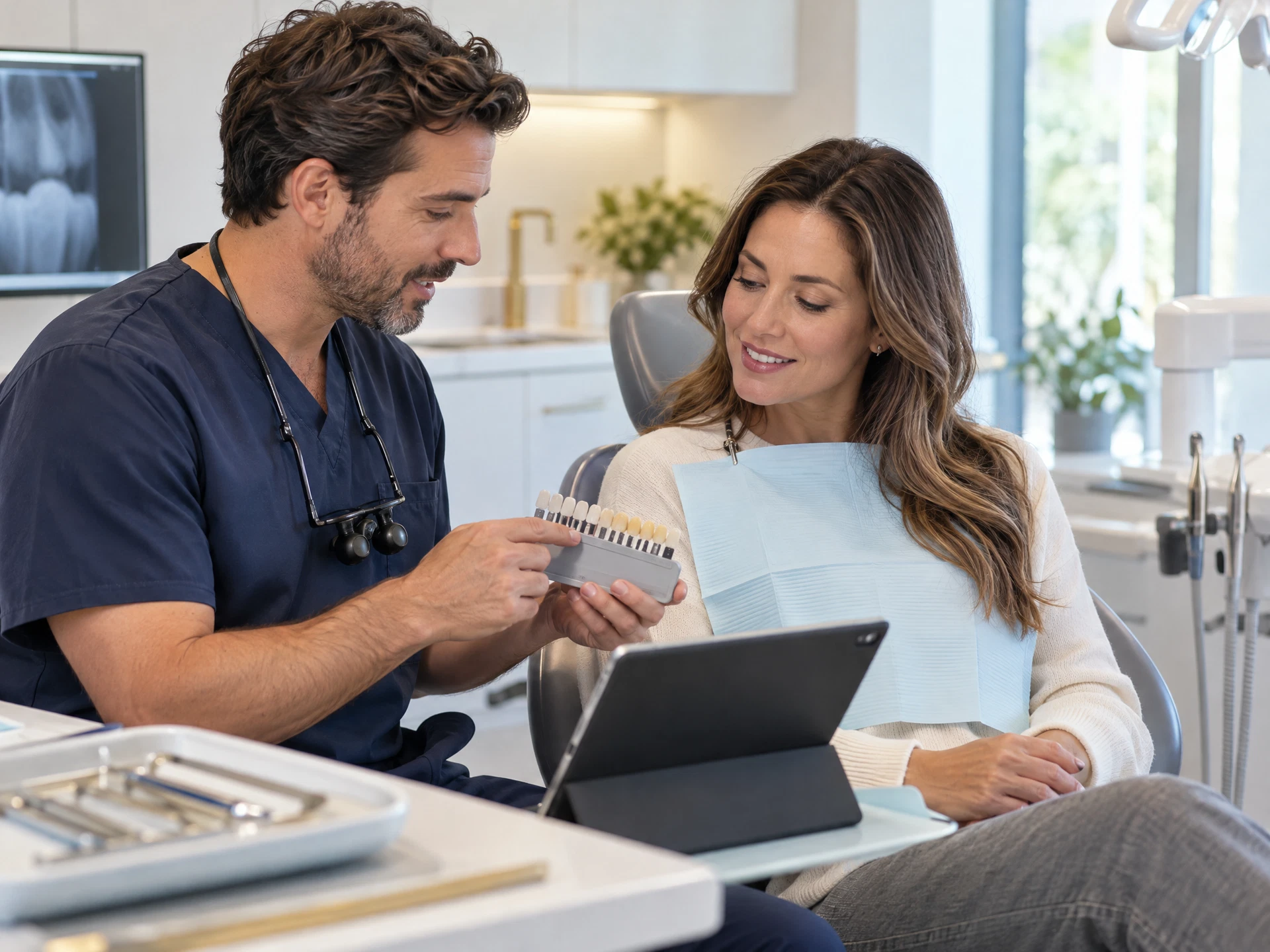 Illustration of a discussion about dental care options