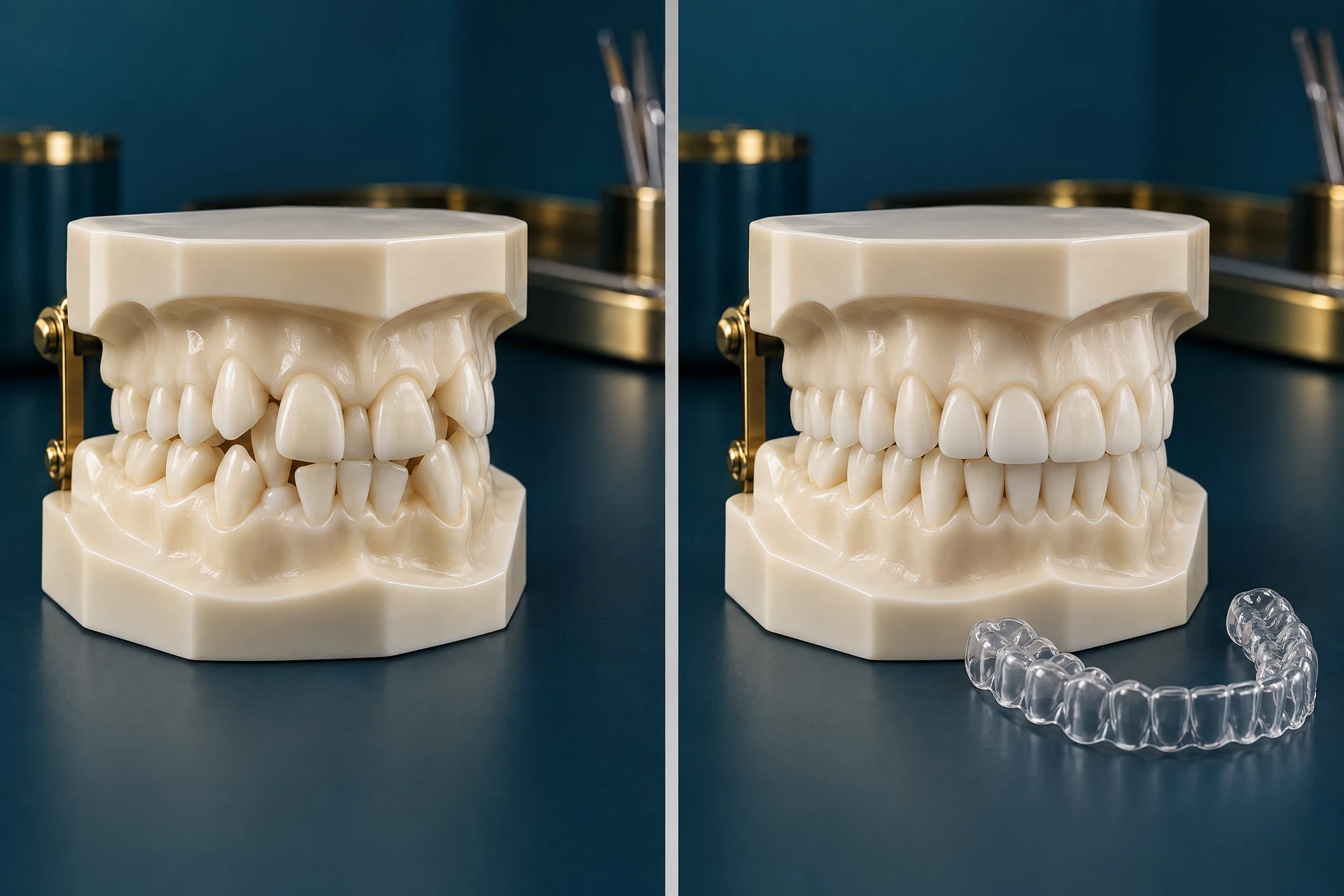 Illustrative 3D dental teaching model comparison, not a patient case